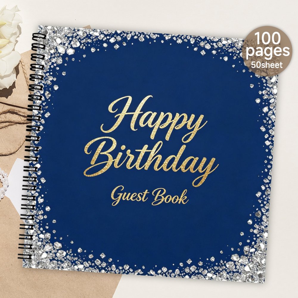 TEMU 1pc Spiral Guestbook, Happy Birthday Blank Page Guest Book, Guest Message & Signature Book, Meaningful Gift & Souvenir Album For Family & With