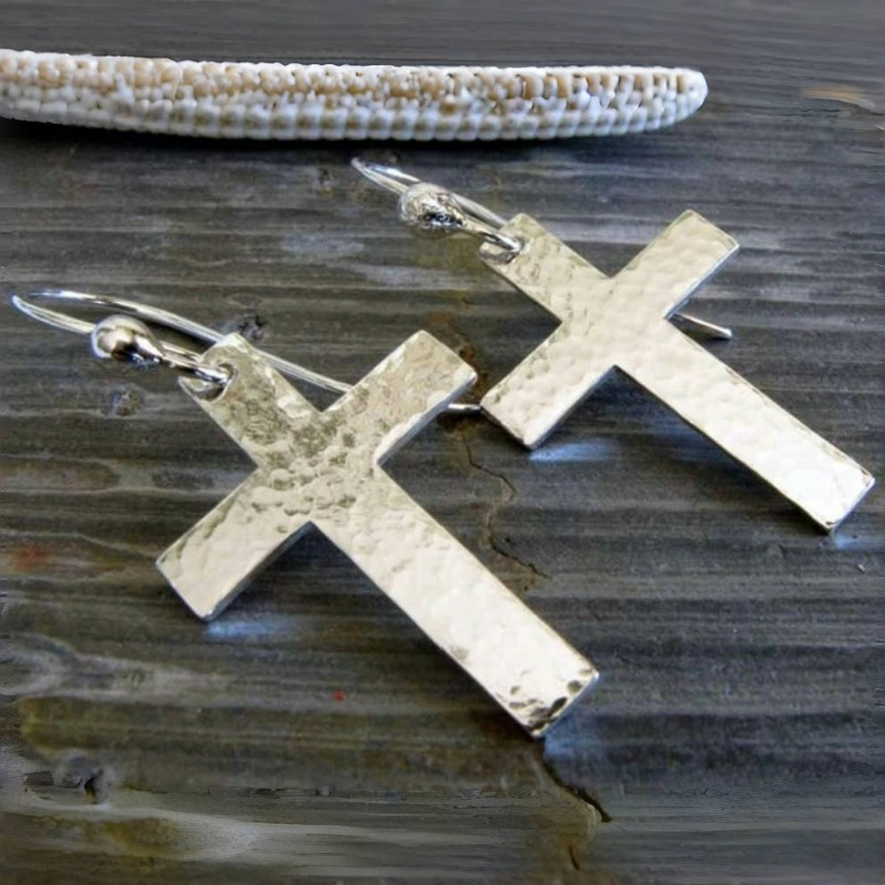 Christian Cross Dangle Earrings, Artisan Handmade