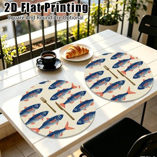 2d flat 2pcs 4pcs 6pcs fish fork knife dinner placemats holiday dining mat kitchen accent winter outdoor family thoughtful gift square and round are
