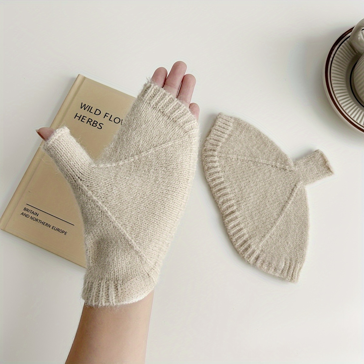 TEMU 1 di Guanti da Donna Semi-Pollici Versatili Spessi Aperti per Touch Screen Studenti Manicotto Protezione Polsino