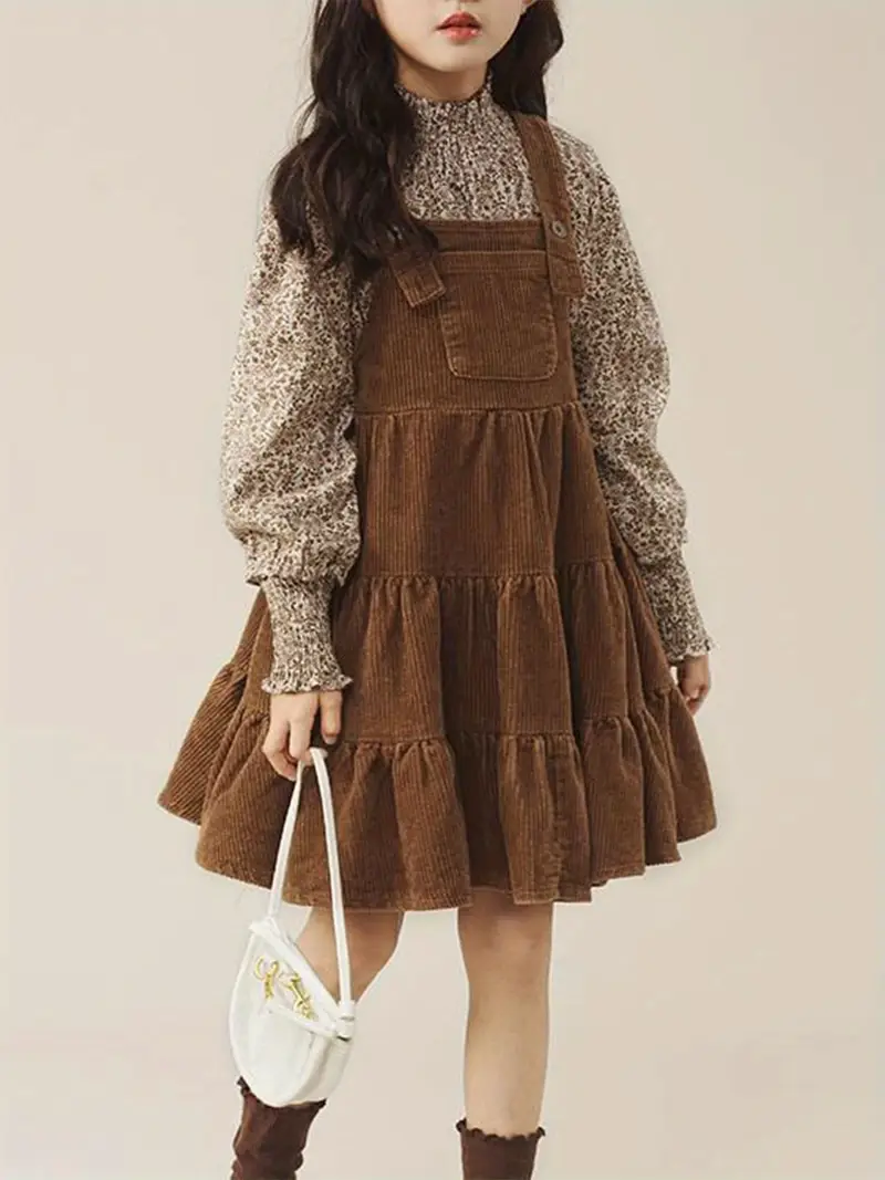2025 retro long sleeve floral shirt overall skirt two piece set trendy skirt sets for girls and autumn Product details 0