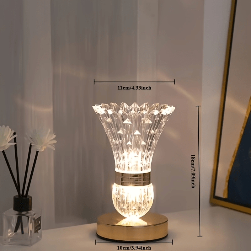 TEMU Control Crystal Table Lamp With Usb Rechargeable Battery, Adjustable Dimmable Suitable For Bedside, Desk, Living Room, Bedroom - Plug-in-free Operation, Ultra-long For Home Office Decor