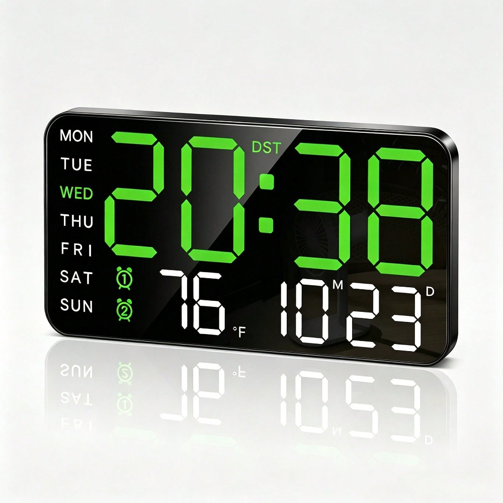 TEMU Réveil numérique à LED, horloge de bureau/murale à , horloge de chevet avec DST, double alarme, affichage de la date/ et de la température ℃/℉,