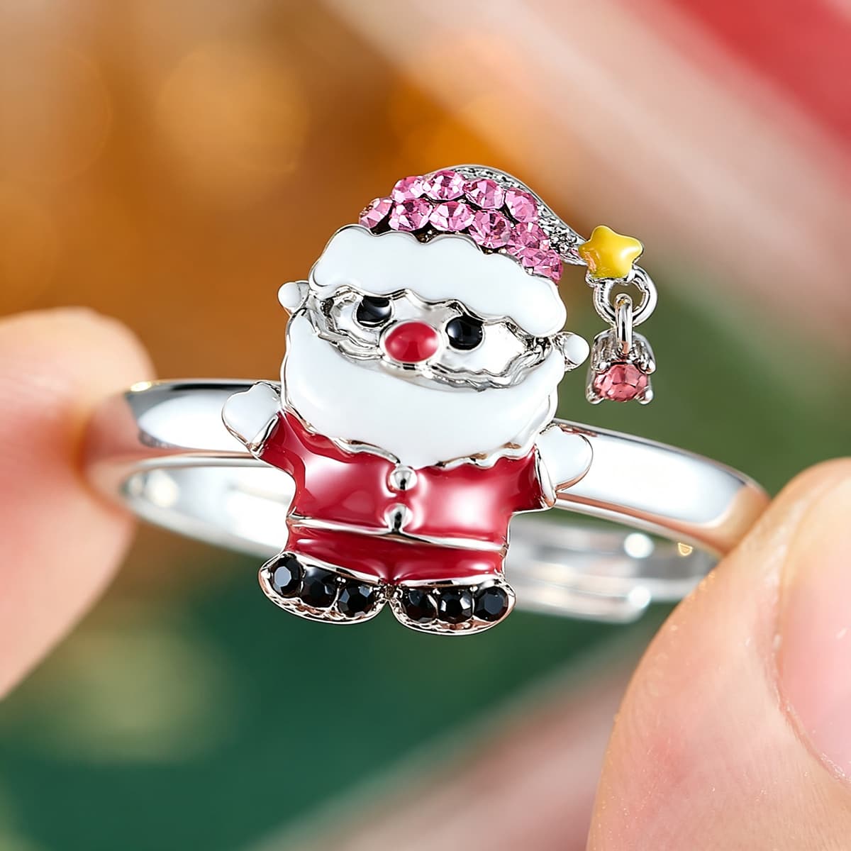 Everyday Versatile Star Santa Claus Open Ring, Festive Charm