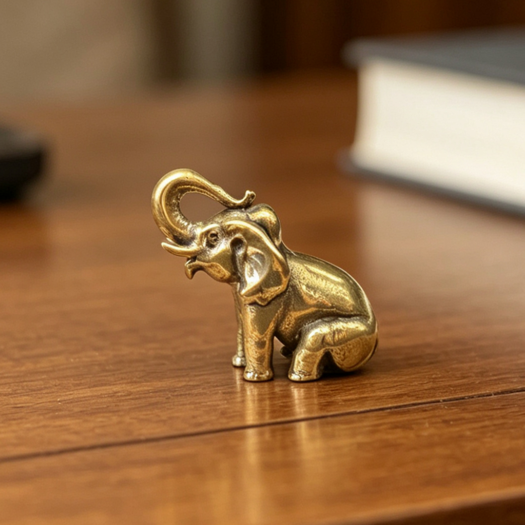 TEMU Statuetta Elefante Seduto in Ottone con Rialzato, Vintage. Un Regalo Decorativo Versatile in Metallo per Scrivanie e Librerie per Adulti,