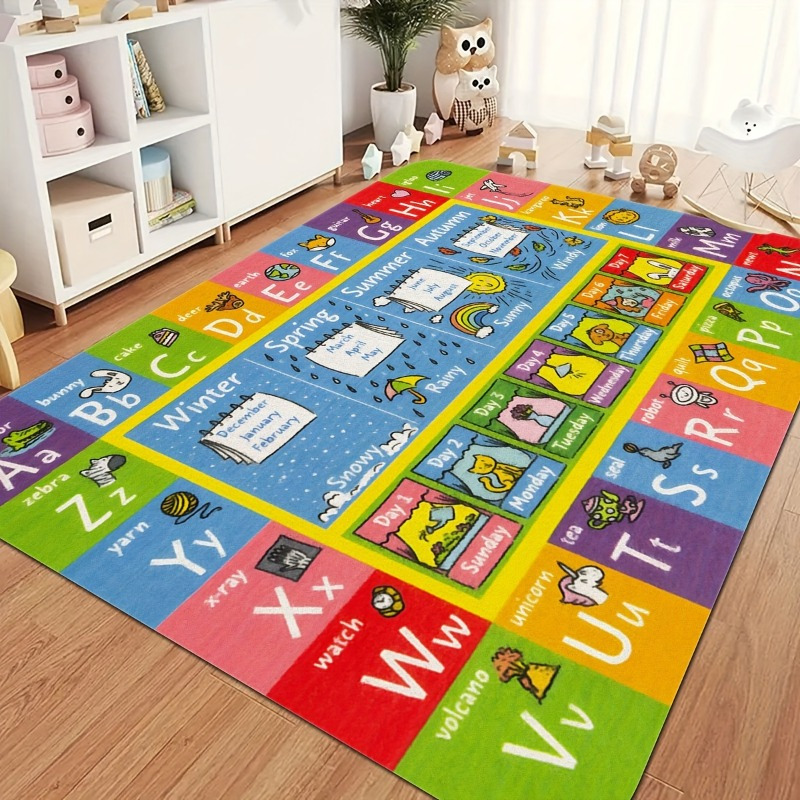 

Polyester Fiber Educational Play Mat For Living Room And Bedroom - Machine Washable Slip-resistant Game Area Rug For And Decoration