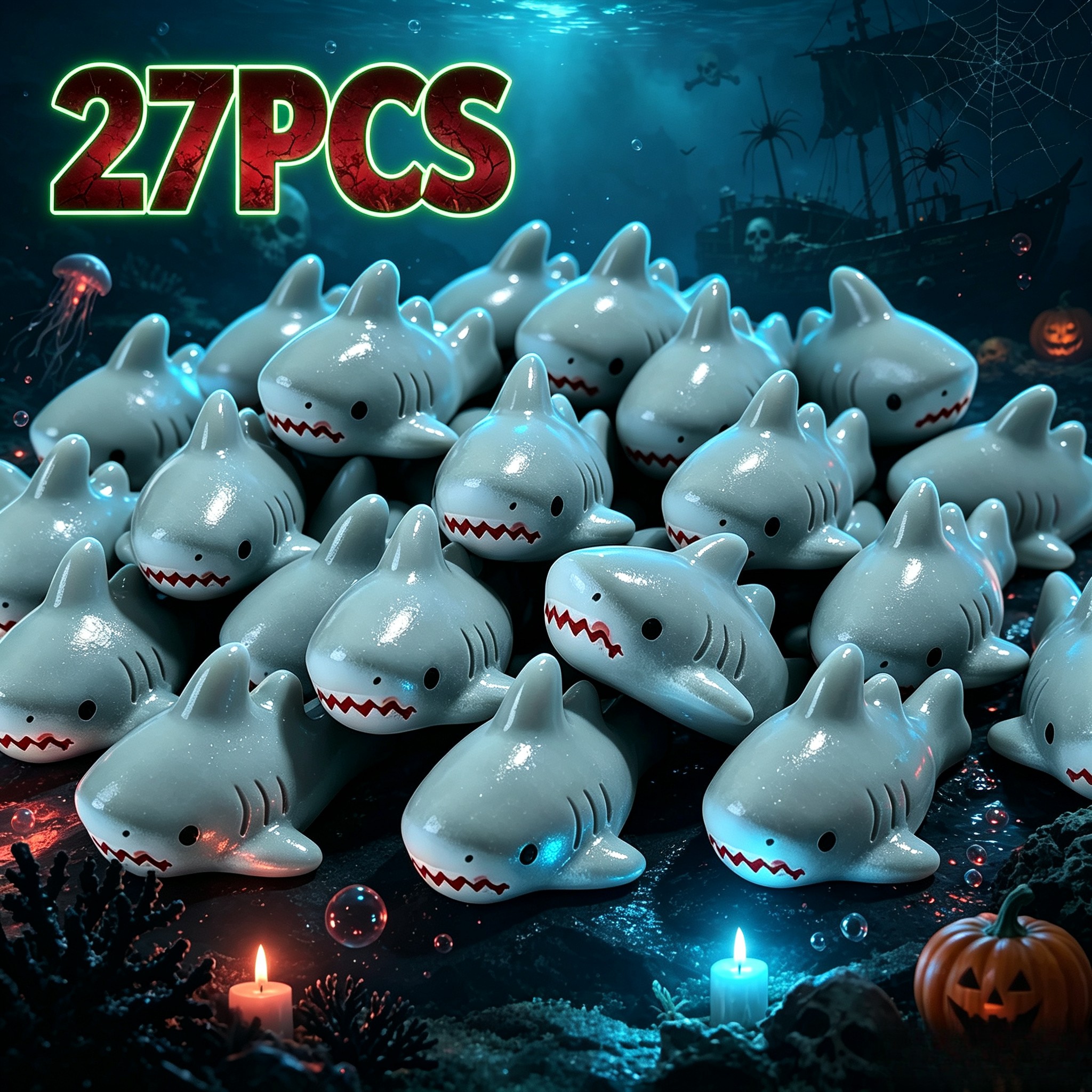 TEMU 27pcs Assorted Random Shark Resin Mini Ornaments, Car Dashboard Decorations, Ocean Halloween Scene Decor, Micro Landscape Additions, Indoor