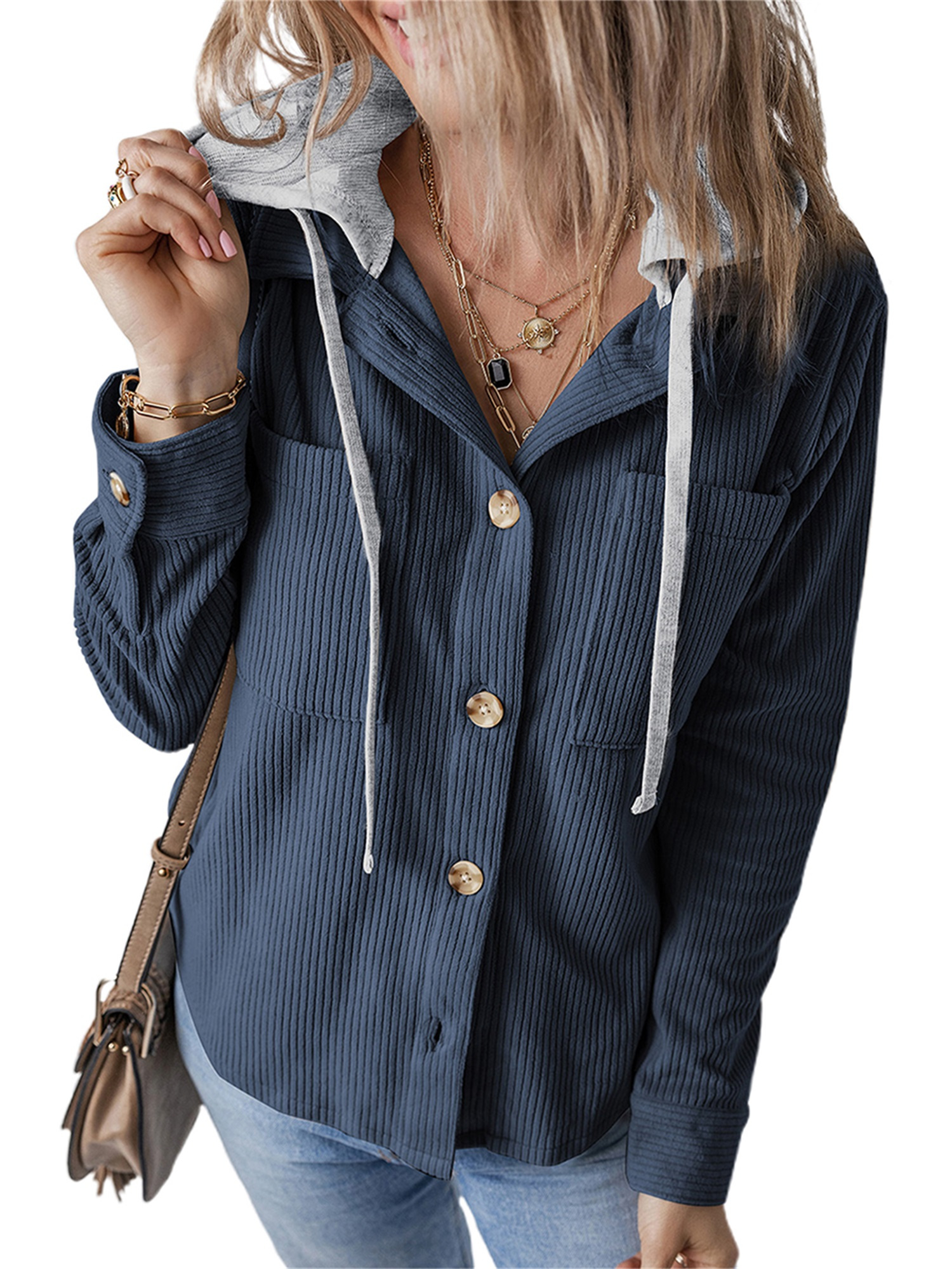 womens fall corduroy shacket jacket long sleeve button color Temu