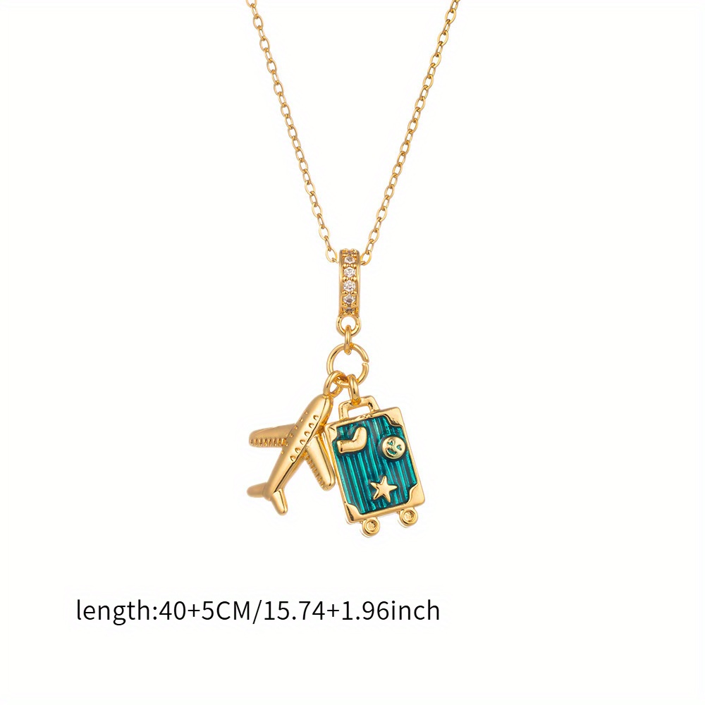 Travel Elements Necklace for Women, Camera Luggage Airplane Pendant