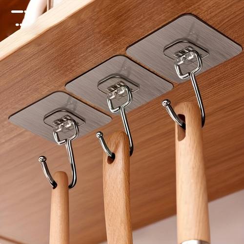 set of 6 heavy duty wall transparent reusable seamless metal towel racks for bathroom utility storage brushed