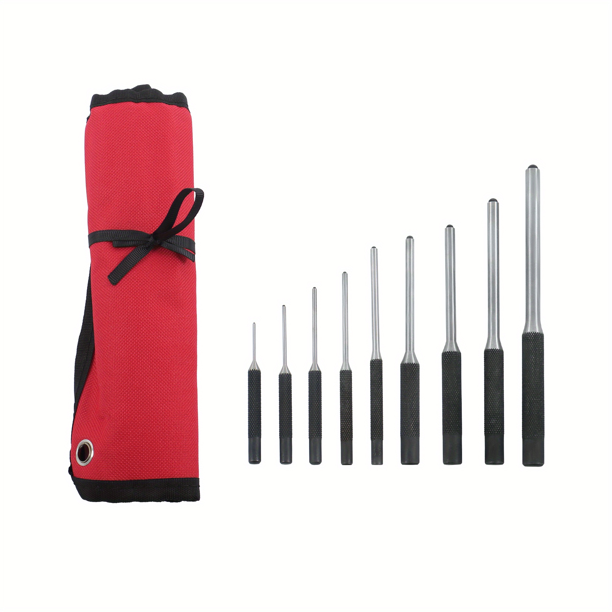 TEMU Set Of 9 Roll Pin Punches With A Canvas Pouch For Removal And Repair, Sizes Ranging From 1/16 To 5/16