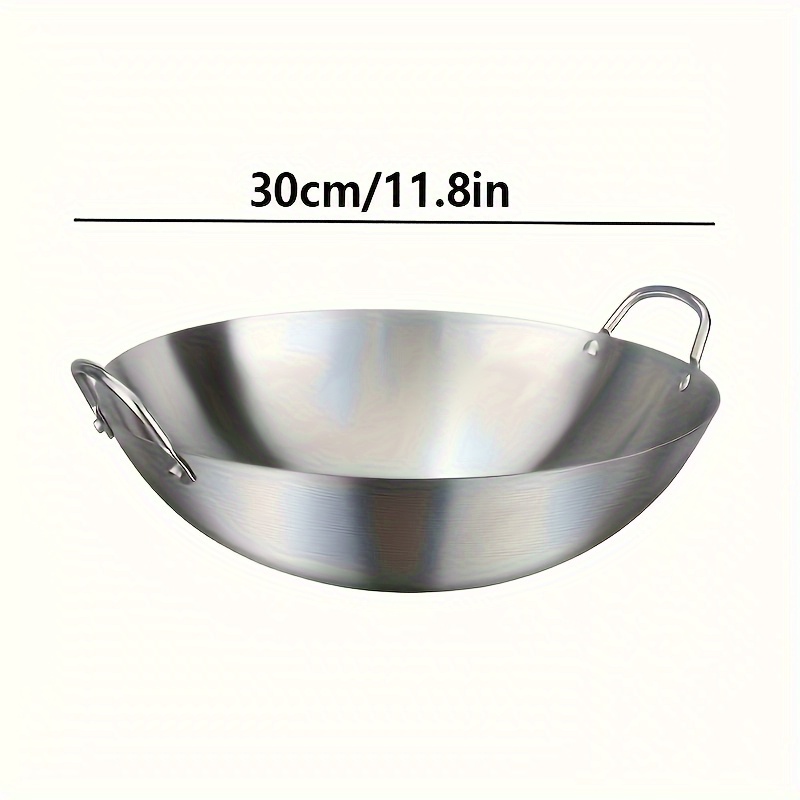 1pc Large Stainless Steel Wok With Dual Handles, Thick High-quality Durable For Commercial & , Easy To Clean, Ideal For Stir-frying, Sautéing, And