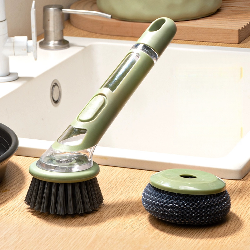 ergonomic dishwashing brush with soap dispenser extended handle replaceable head for of pots pans sinks essential kitchen tool Product details 11