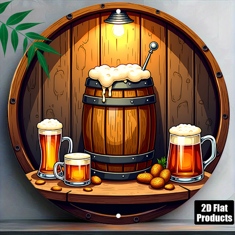 TEMU 2D Plat, Rond Decoratiebord 1 Stuk Gezellige 7.8x7.8 inch, Interessant Bier Rond Plaquette, Rustieke Charme Feestdecoratie Plaquettes, Schuimend
