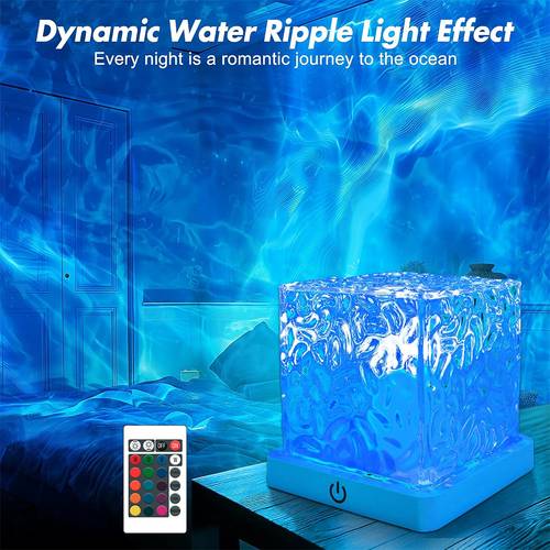 rechargeable creative night light rgb 16 color adjustable ocean wave projection lamp with remote controlled dimming rotating flame and water ideal for restaurants bars display cabinets and bedroom decor powered