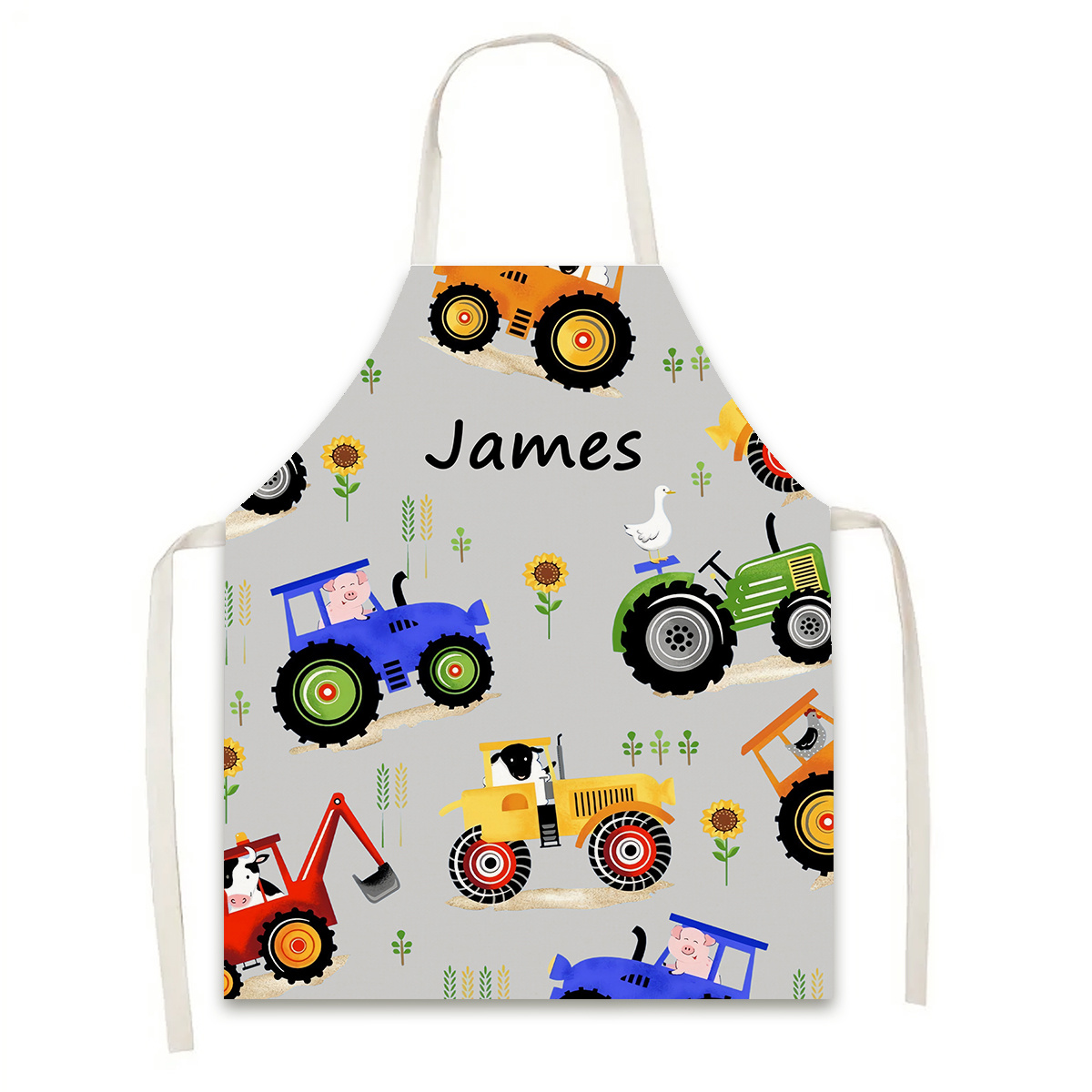 (customizable) 1pc, Customizable Name/slogan Apron, Cartoon Animal Tractor Pattern Print, Apron, Painting Crafts…: retailer-supplied image