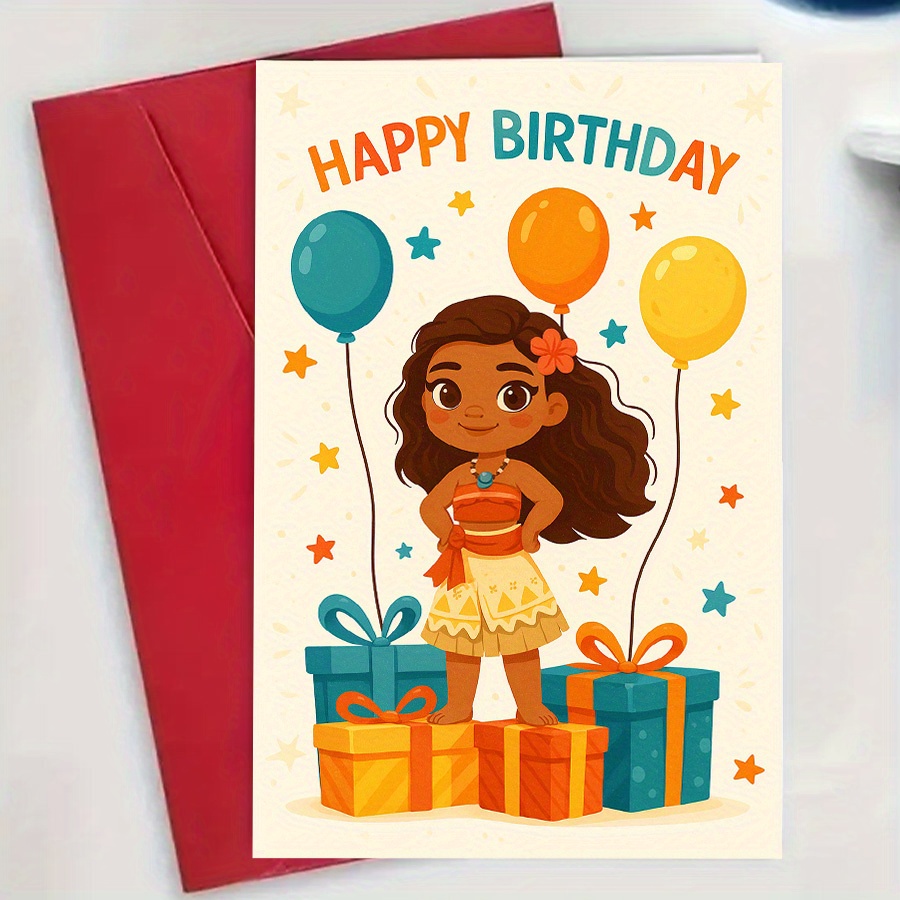 TEMU Tropical-themed Birthday Card Showcasing A Girl Gifts, Ideal For Celebrating For On Their , Complete With An Envelope