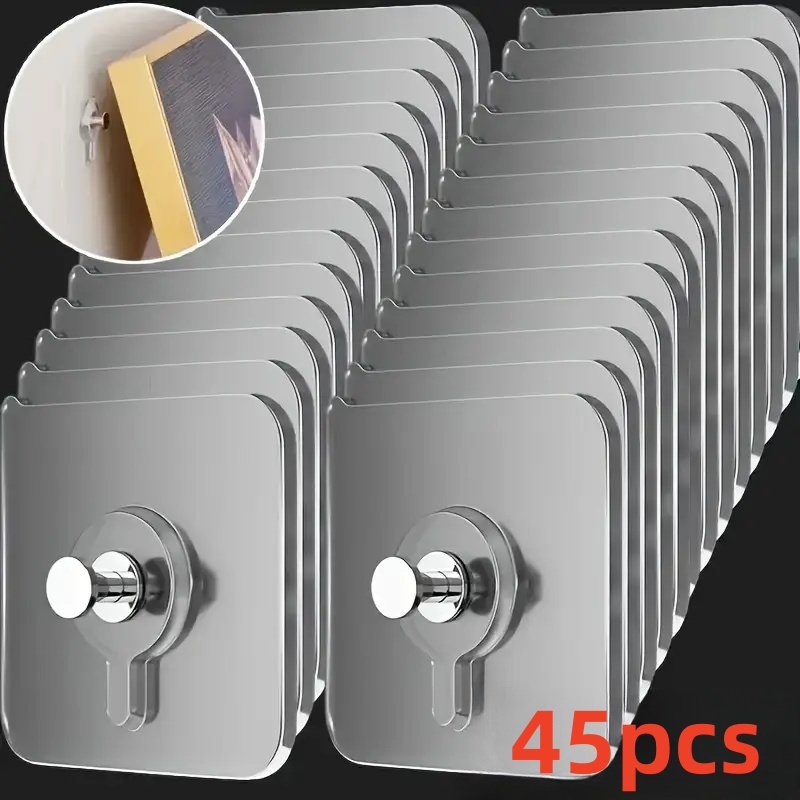Image of Set Of 45 Adhesive Hooks That No Drilling, Ideal For Hanging Tiles And Photos On Walls Without Nails - Great For Holidays Like Christmas, Easter, And Thanksgiving