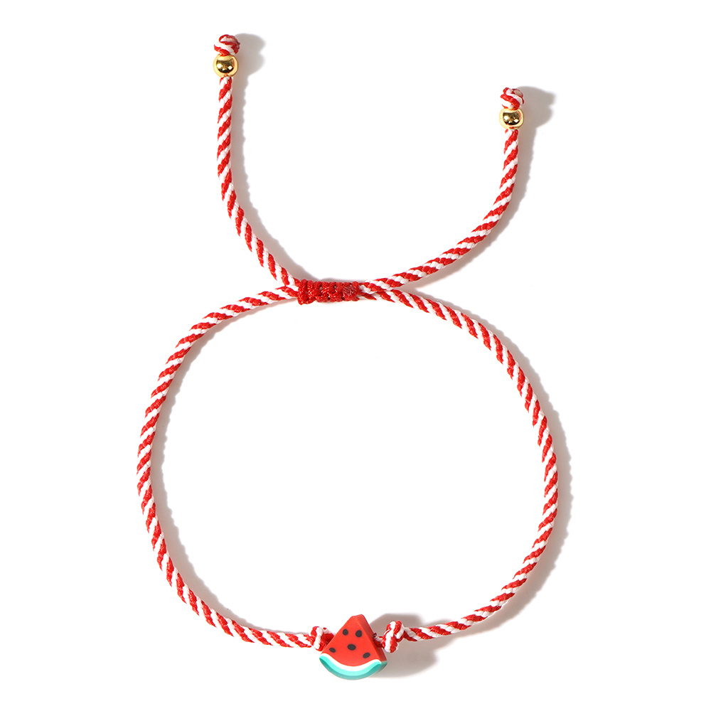 Image of 1 Bohemian Minimalist Summer Bracelet, Adjustable Watermelon Charm Braided Wristband Cute Unisex Jewelry For Halloween Thanksgiving Christmas New Year Gift