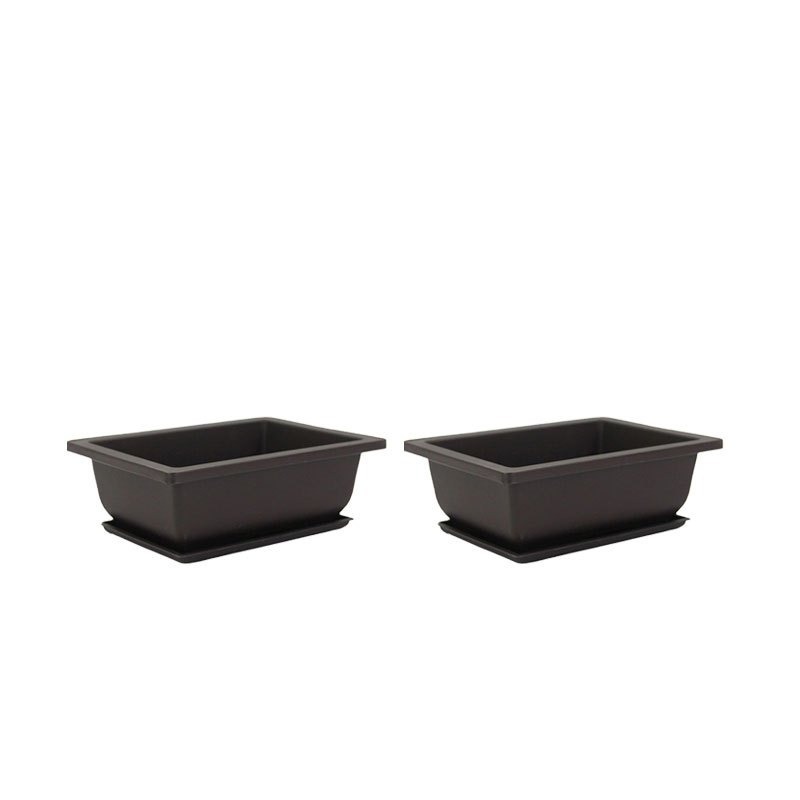 TEMU 4pcs Set: 2 Flower Pots + 2 Saucers, Rectangular Bonsai Pots With Trays, Flowers & Bonsai Trees, Drainage Hole Included For Indoor/outdoor Use