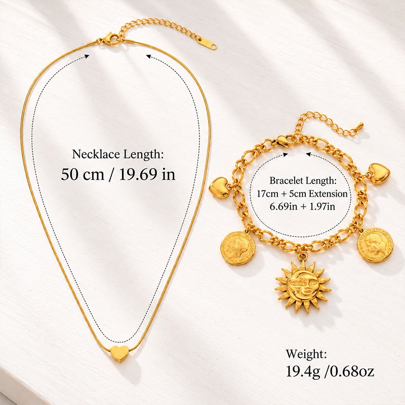 2pc Women's Heart Pendant Necklace & Bracelet Set