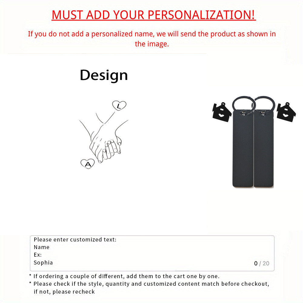 TEMU 1set/2pcs Personalized Laser Engraved Custom Small House Couple Keychain, Holding Hands Design Couple Matching Keychain, Newlywed Gift, Gift For
