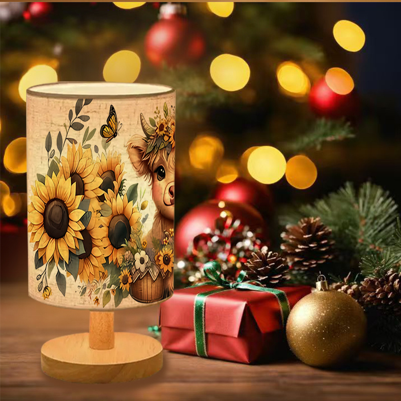 TEMU A Single Double-sided Printed Bedside Lamp Featuring A Easy Round Linen Shade, Providing Soft Lighting That Enhances The Bedroom Ambiance. Usb