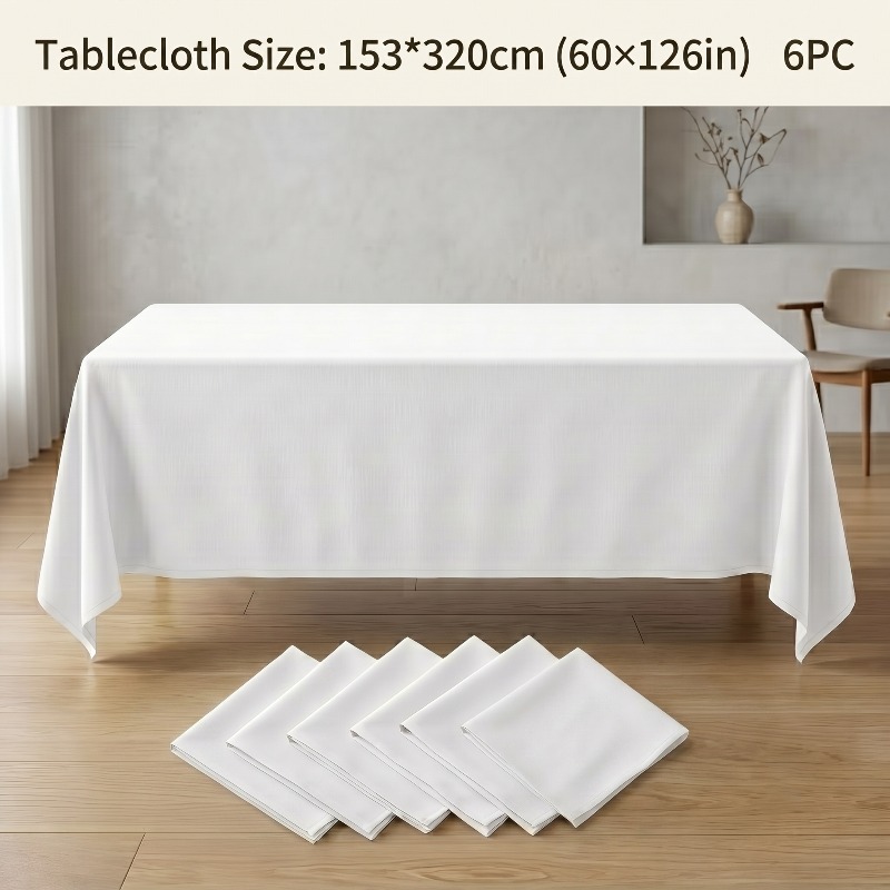 TEMU 6-pack Rectangular Tablecloths (white/black), Tablecovers 60x126 Inches (153x320 Cm) - Durable And Washable Polyester Fabric Table Covers For