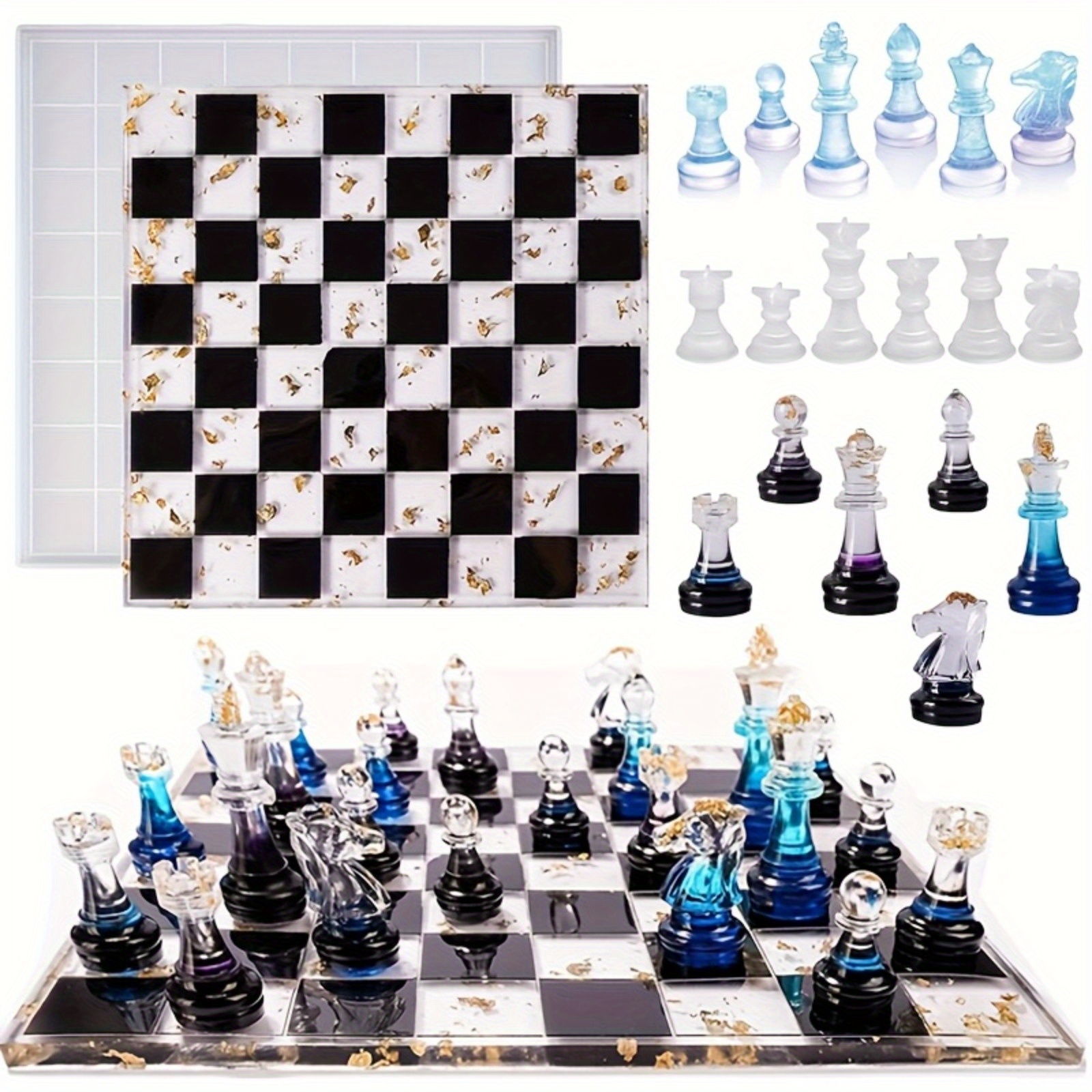 Image of 7pcs Chess Silicone Mold Set, Resin Molds, Create Your Own Board Game With 3d Chess Pieces And Resin Casting Molds, Diy Craft Kit For