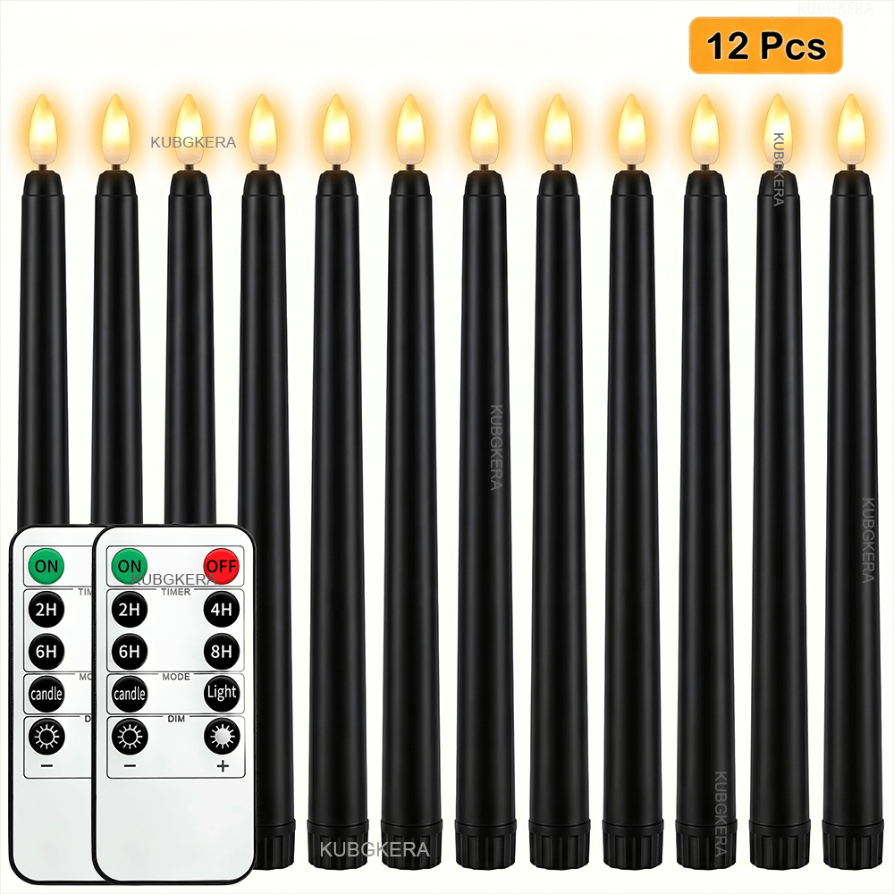 TEMU 12er-Pack flammenlose LED-Langkerzen mit Fernbedienung, dimmbare flackernde batteriebetriebene hohe Kerzenhalter mit 3D-Flamme & Timer, warmweiß