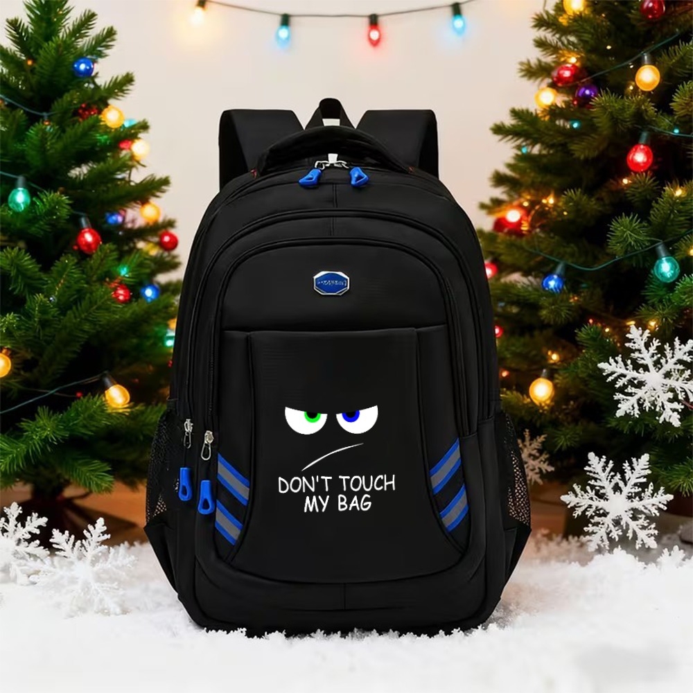 TEMU Large-capacity School Backpack Suitable For Travel & Teen /, Heterochromia Warning Design With Reflective Strips, Adjustable Straps, Laptop