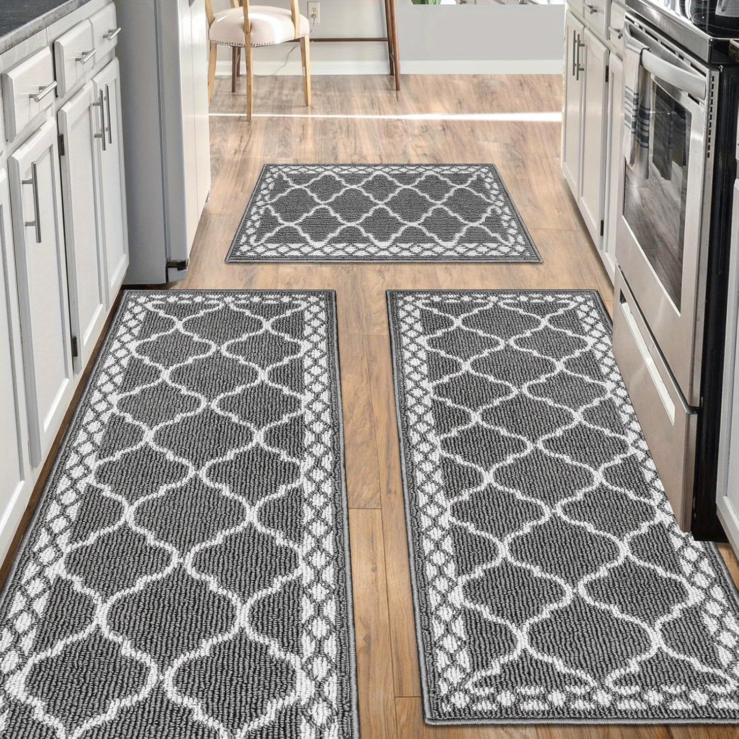 TEMU 3pcs Set Of Kitchen Floor Mats, Soft And Comfortable Kitchen Runners, Non-slip And Washable, Farmhouse Kitchen Mat Set, Kitchen Mats, Bathroom