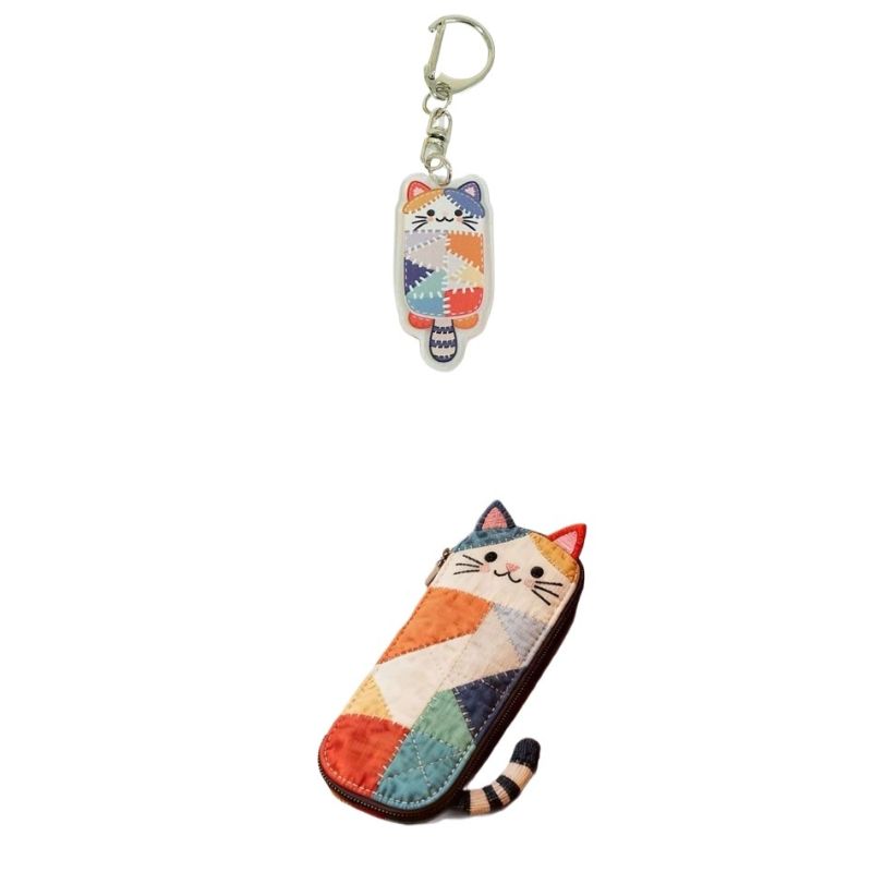 TEMU 2pcs Of 1set 1 Cat-shaped Pencil Case + 1 Kitten Keychain, 3d Kitten Silhouette - Cute Pencil Case, Suitable For School And Office Use, Portable