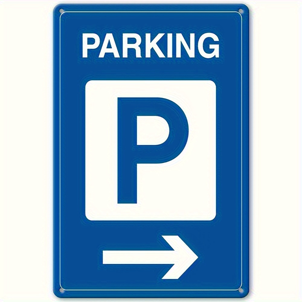 TEMU 2D Plat - Un panneau "Parking" en métal bleu avec une flèche – Mesurant 30.48X20.32 cm, cette décoration murale de style vintage convient aux