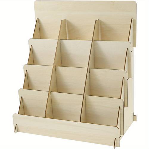 4 tier wooden display stand and organizer easy assembly sturdy and durable for postcards photos stickers brochures multi purpose retail for store