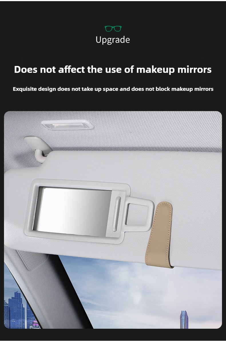 2pcs Magnetic PU Leather Fashion Sun Visor Glasses Holder - with Card Slot, One-Hand Operation, Multiple Colors (Black, Gray, Beige, Red-Brown), Driver's Side Interior Accessory, Stylish Glasses Mount
