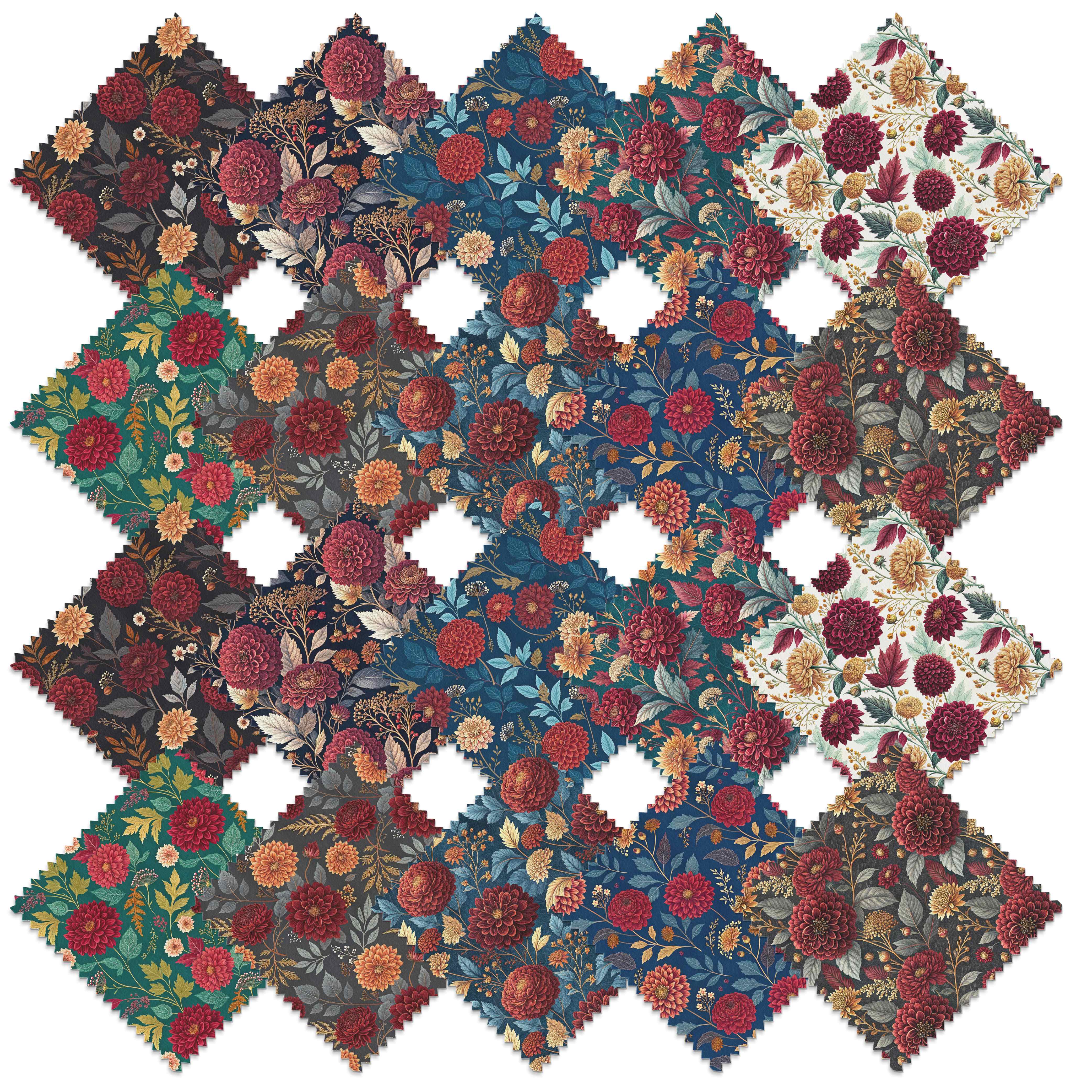 TEMU 20pcs 10"x10" (25.4cm X 25.4cm) Autumn Retro Floral Luxurious Printed Series Halloween Christmas Style Pre-cut Fabric Squares Handcraft Textiles