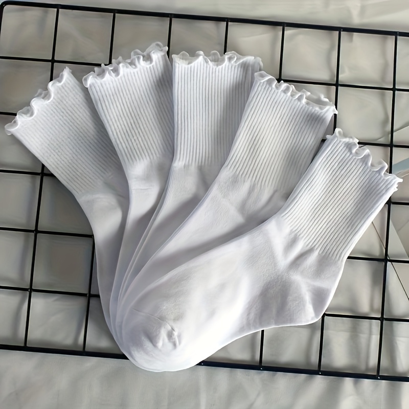 E-shop 5 Paar 10 Stk. Damen-Knöchelsocken mit Rüschen, niedliche, verspielte, vielseitige Sport-Socken mit Rüschen, Frühling/Sommer-Crew-Socken,