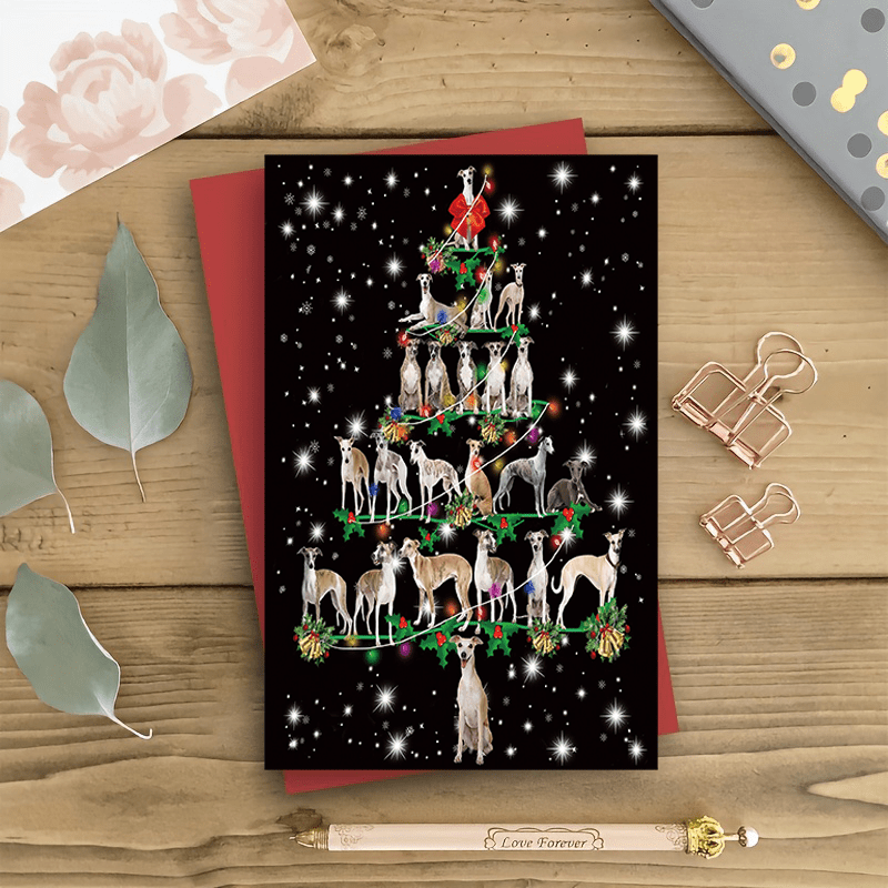 TEMU 1pc, Whippets Christmas Tree , Illustration, Greeting, For & , Christmas , 4.7x6.3