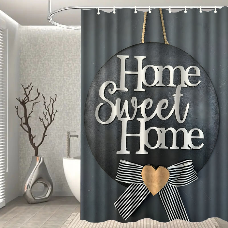 TEMU 1pc Of Sweet Family Pattern Shower Curtain With Hook, Water-washing Shower Curtain, Bathroom Partition, Bathroom Accessories, Home Decoration