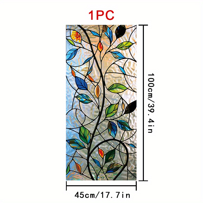 TEMU 1 Roll Of Stained Window Film With Leaves And Branches, 45×100cm, Frosted Pvc Material, Static Cling Decorative Window Sticker, Non-adhesive For