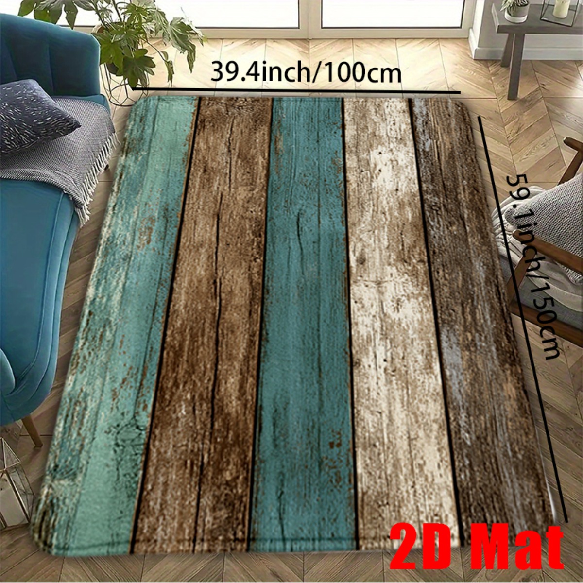 TEMU 2d Flat, 2d Mat 1pc, Bohemian Chic Coastal Plank Flannel Mat, Non-slip Bathroom Anti-slip Mat, Vibrant Design For Indoor/outdoor Use, Wedding