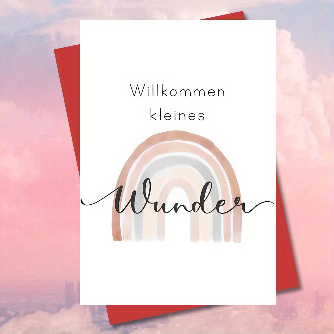 1pc German "willkommen Kleines " Newborn Card - Delicate Rainbow And (4.33x6.29in Envelopes) Baby Shower And Baptism Greeting Perfect Gift For Daughters Nieces And