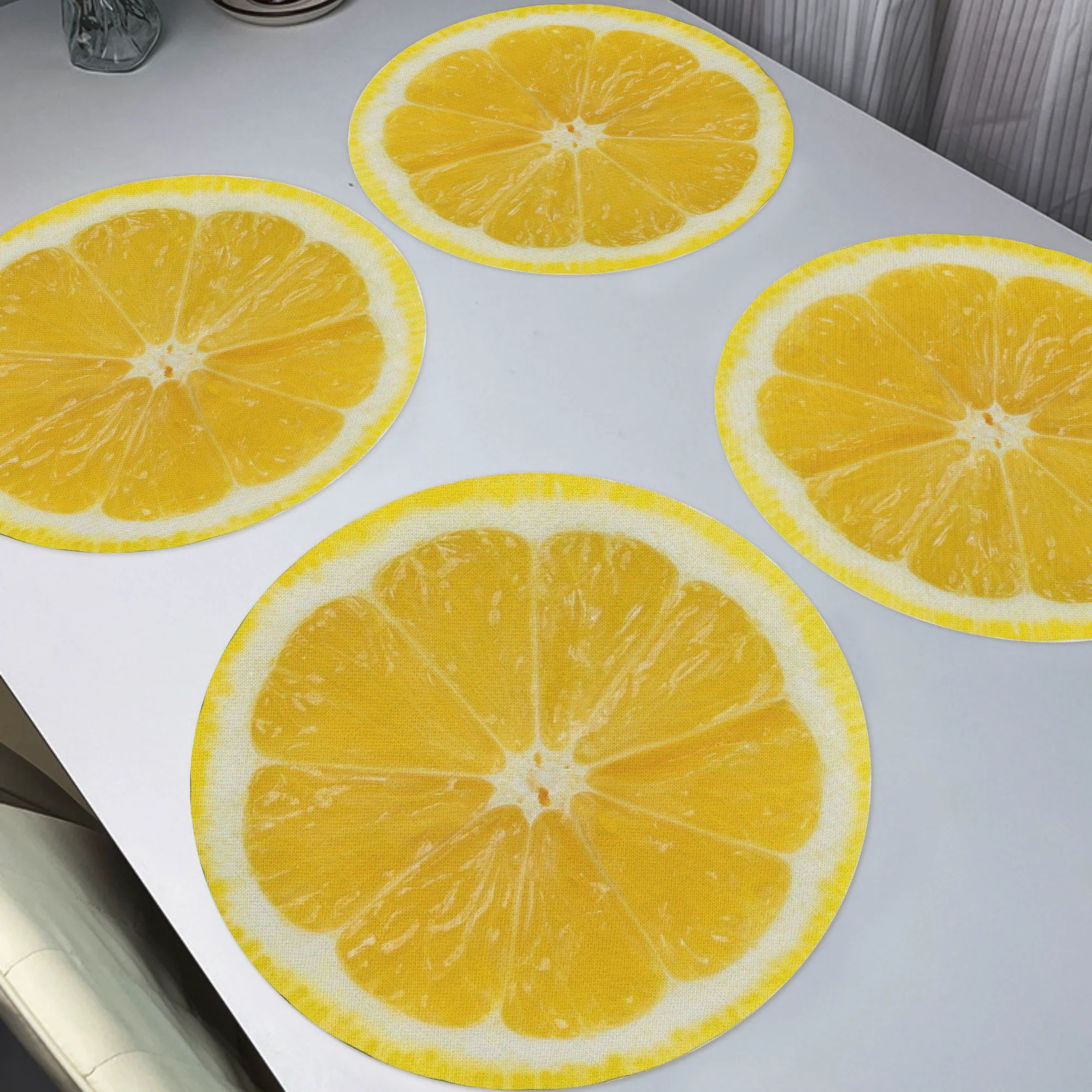 

4pcs Set Round Placemats - Vibrant Polyester Table Mats For Summer Dining & Parties, Hand Wash Kitchen Decor And Accessories