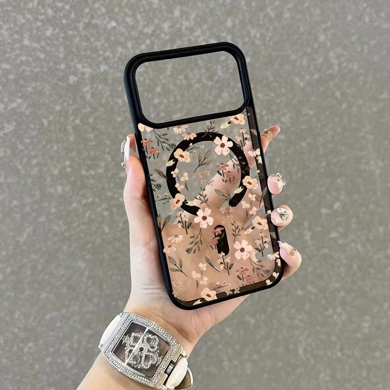 TEMU Phone Case: Light Pink Small Flower Small Leaf Magnetic Phone Case Suitable For Iphone 17 16 15 14 13 12 11 Pro Pro 17 Plus Air 17 Pro Max Full
