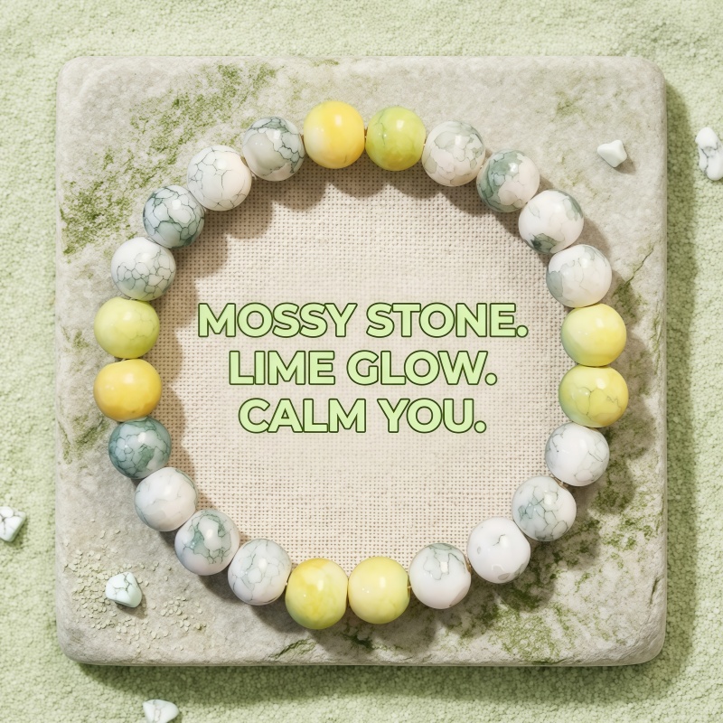 TEMU Green Stone-patterned Contrast Beaded Bracelet With Simple Natural-feel Spacer Bead Design, Women's Fashionable Accessory, Aesthetic And