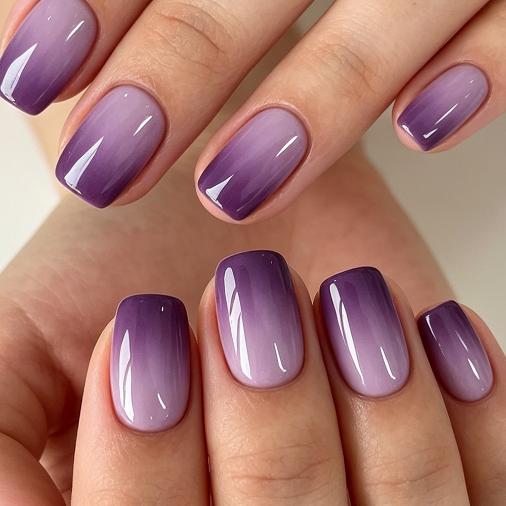 TEMU Show Your Beauty 24pcs Short Square Nail Classic Autumn Gradient Glossy Brightening Fake Nails Fashionable All-covering Wearable Nails Suitable