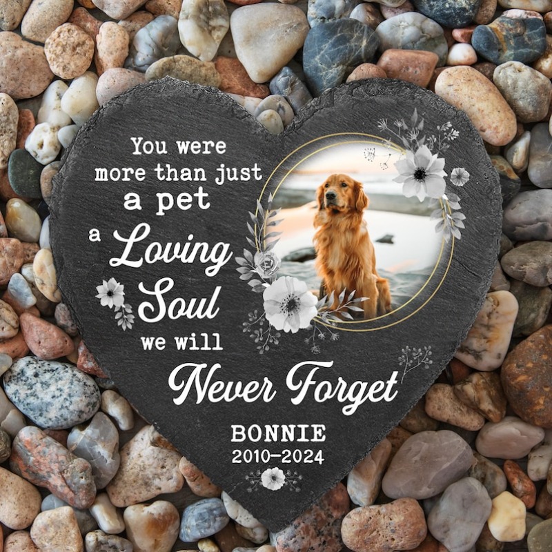 TEMU A Personalized Custom-made Heart-shaped Commemorative Stone With A Stand. Customized With Pictures, Name, Date. A Dog-themed Commemorative Gift