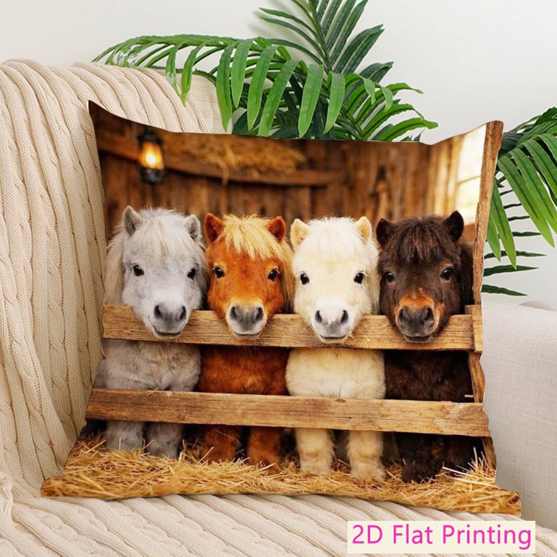 TEMU kussensloop met print van vier kleine paarden, 17.72x17.72 inch, enkelzijdige print van ultrafijn pluche, hypoallergene decoratieve kussensloop