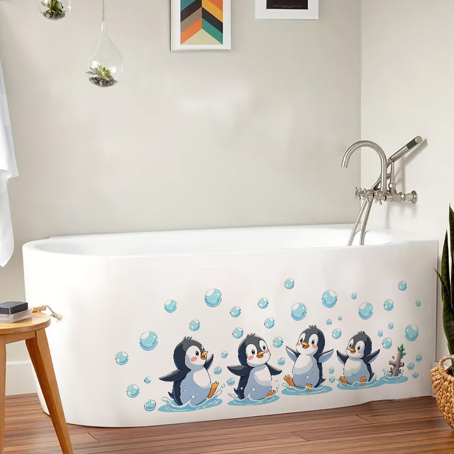 Image of Cute Penguin Wall Stickers, Bathroom Bubble Art Decorations, Removable Pvc Window Decorations, Decorating Bedrooms, Living Rooms, Bathrooms, Bathtub Decals, Self-adhesive Stickers, Cute Murals